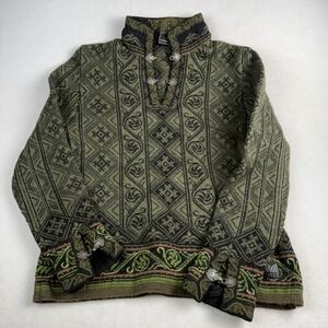 Dale of Norway Wool Nordic Sweater Green Black Pewter Clasps Womens Large L